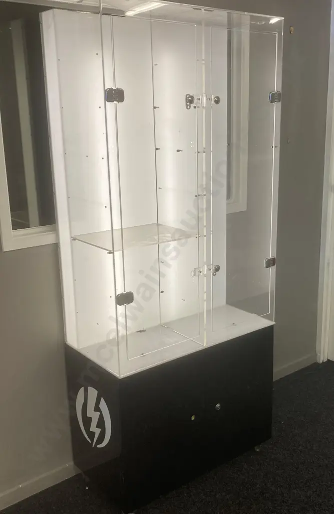 Perspex Display Cabinet Illuminated At Back, On Castors (No Key) H180 W77 D40.5cm (As Found Condition) Image 1++