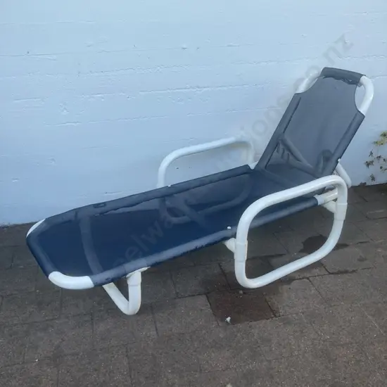Sun Lounger, White Pipe Frame & Navy Blue Mesh, Adjustable