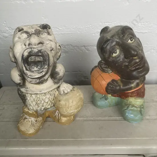 Pair of Basketball Player Concrete Garden Figures, 32 x 21cm