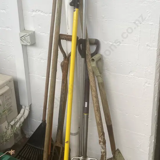 Assorted Garden Tools, Washer, Axe, Rack, Forks, Shovel Etc