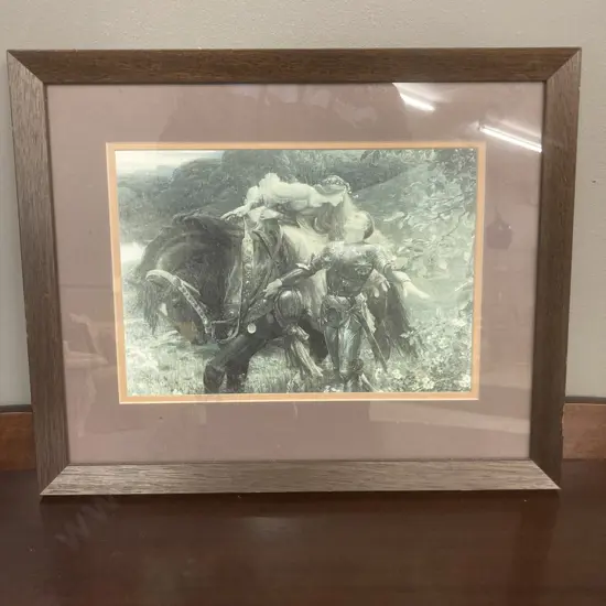Oak Framed Black & White Print La Belle Dame Sans Merci by Sir Frank Bernard Dicksee, 34 x 42cm