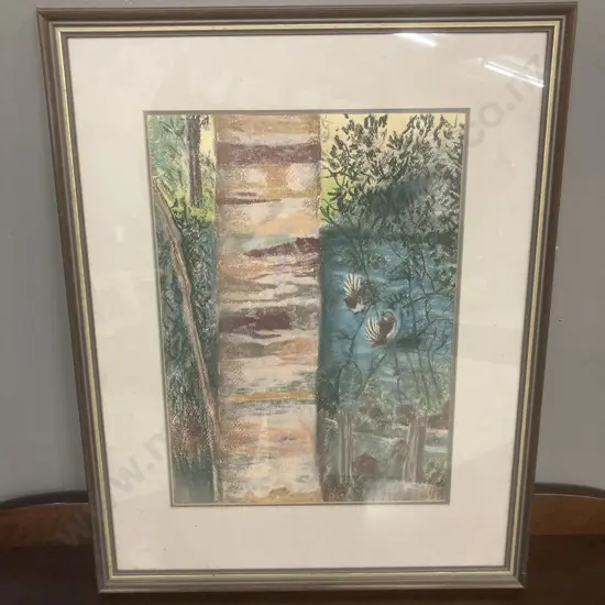 Framed Glazed Artwork of Fantails In The Bush, 52 x 41cm