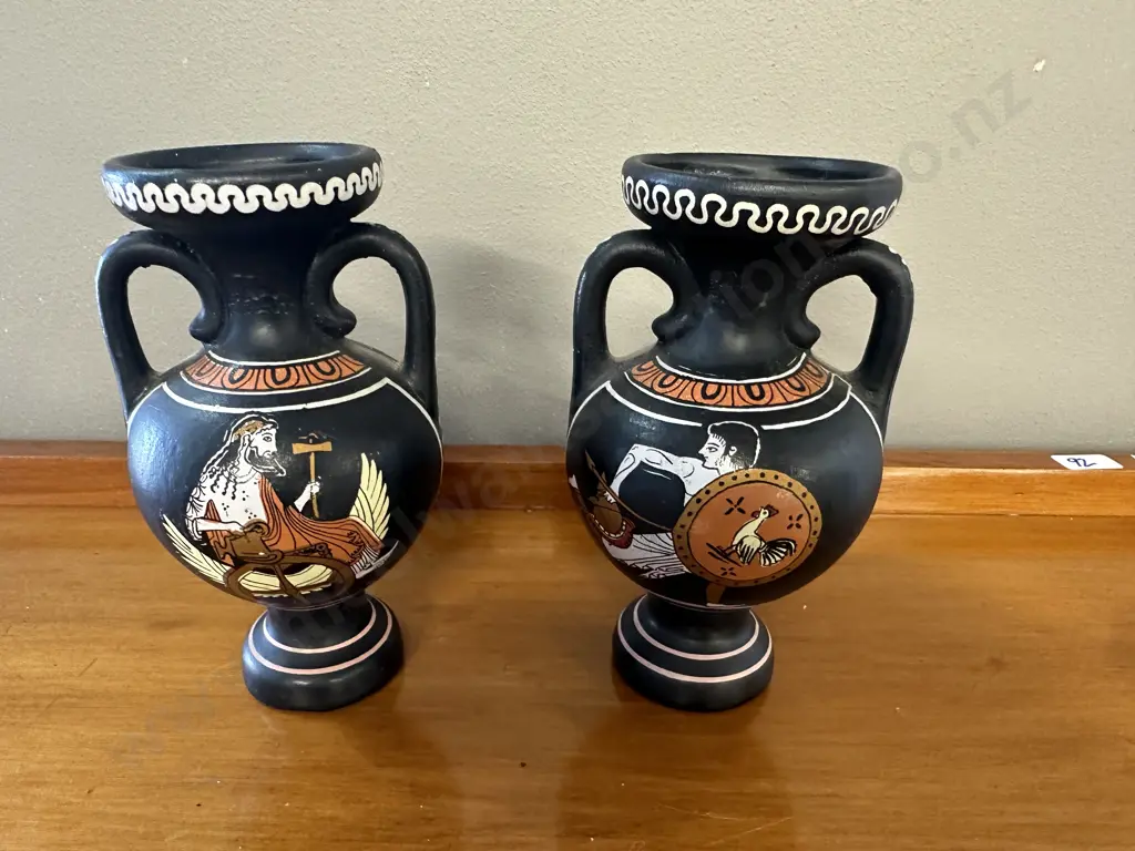 Pair of Greek Double Handled Vases Image 1++