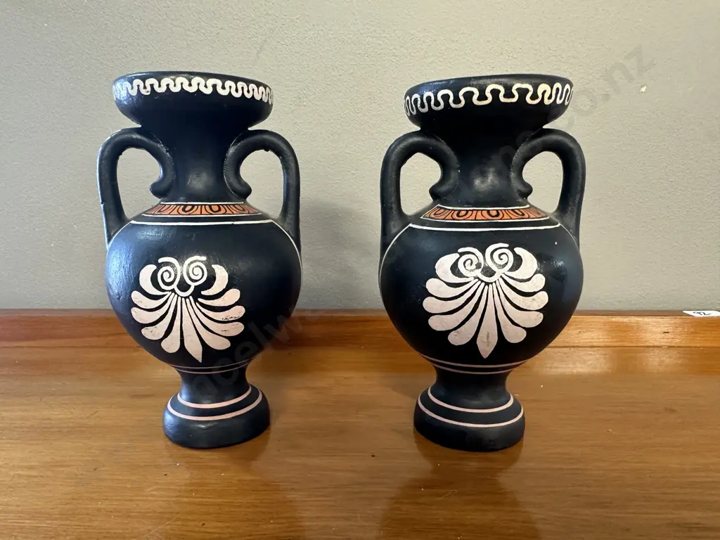 Pair of Greek Double Handled Vases Image 1++