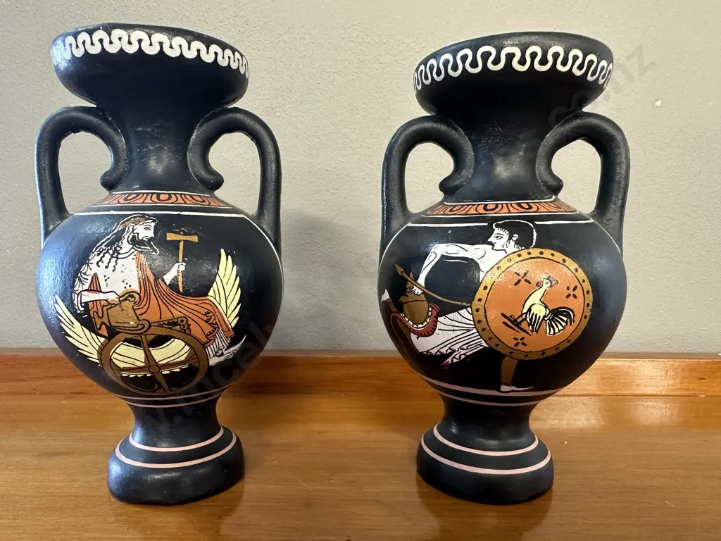 Pair of Greek Double Handled Vases Image 1++