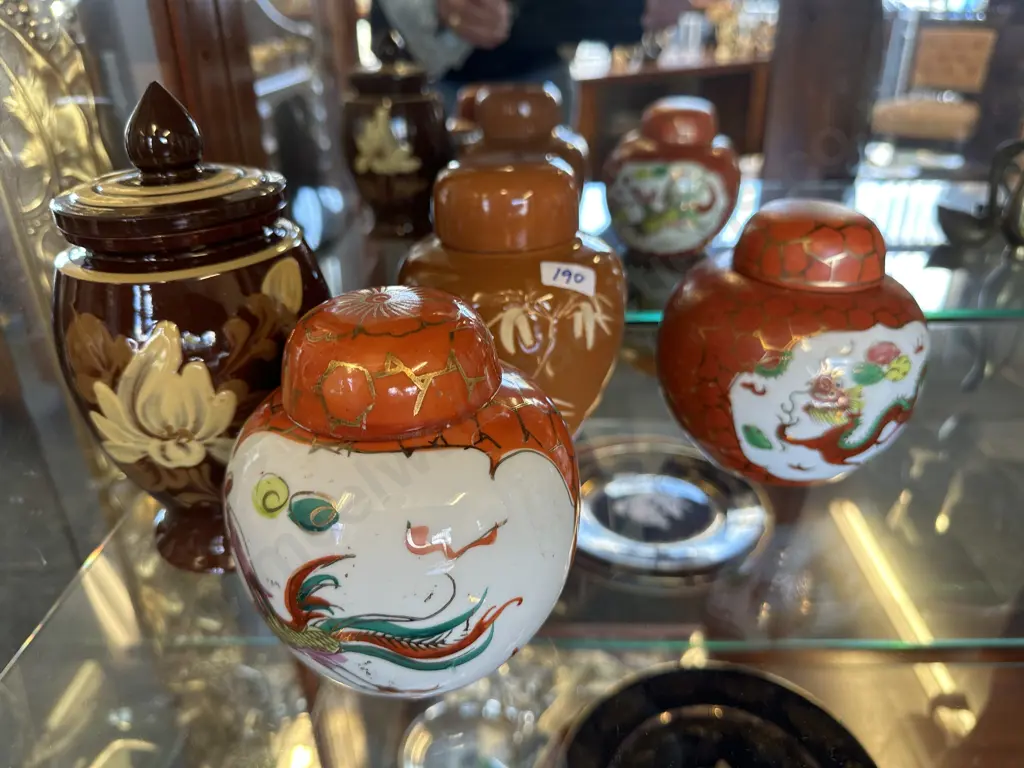 Selection Of Ginger Jars x4 Orange & Brown Tones Image 1++