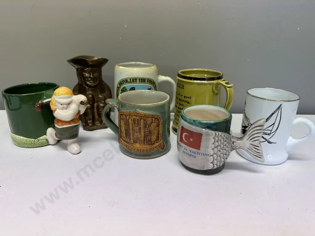 Selection Of Vintage Mugs & Handles Including Brass Image 1++