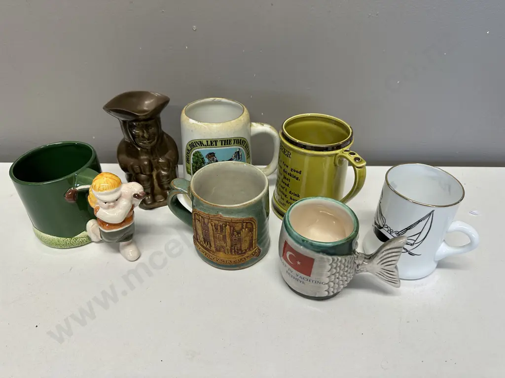 Selection Of Vintage Mugs & Handles Including Brass Image 1++