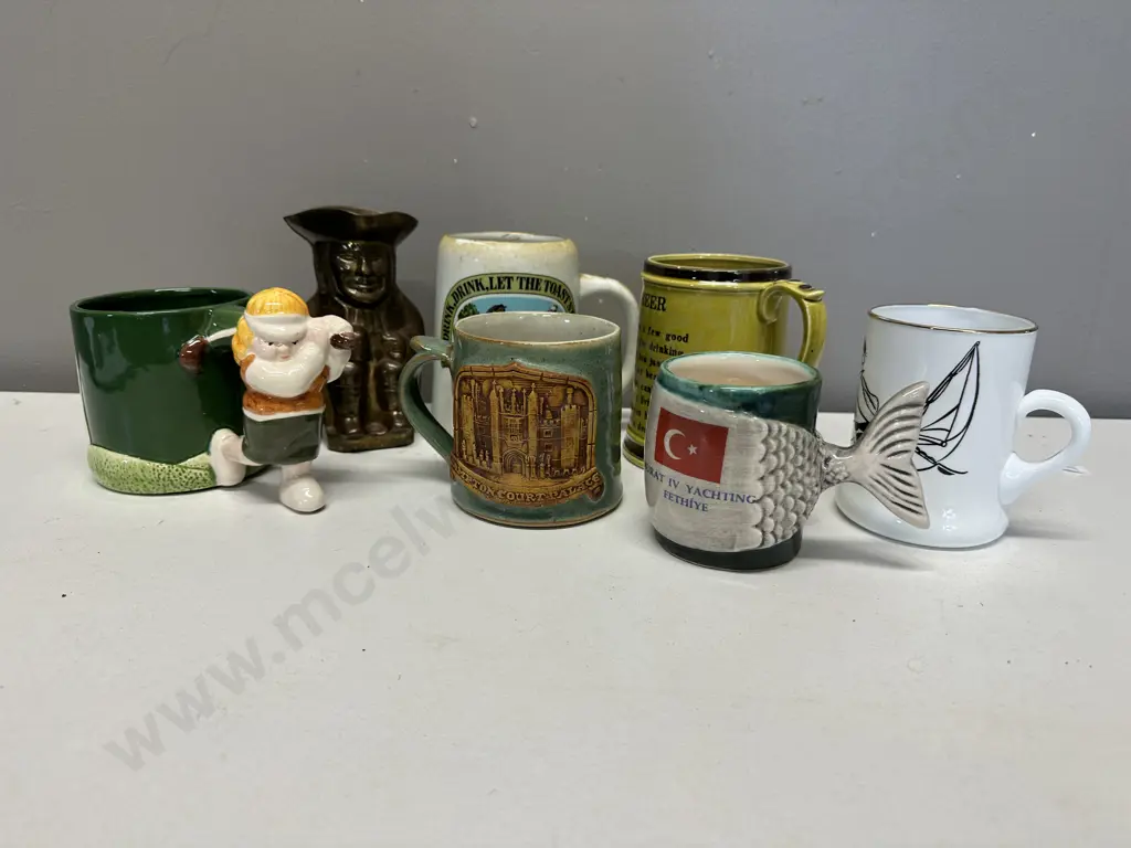 Selection Of Vintage Mugs & Handles Including Brass Image 1++