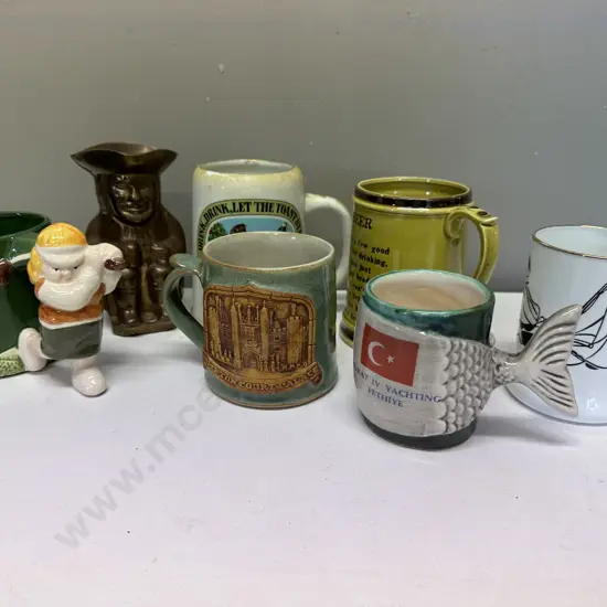 Selection Of Vintage Mugs & Handles Including Brass