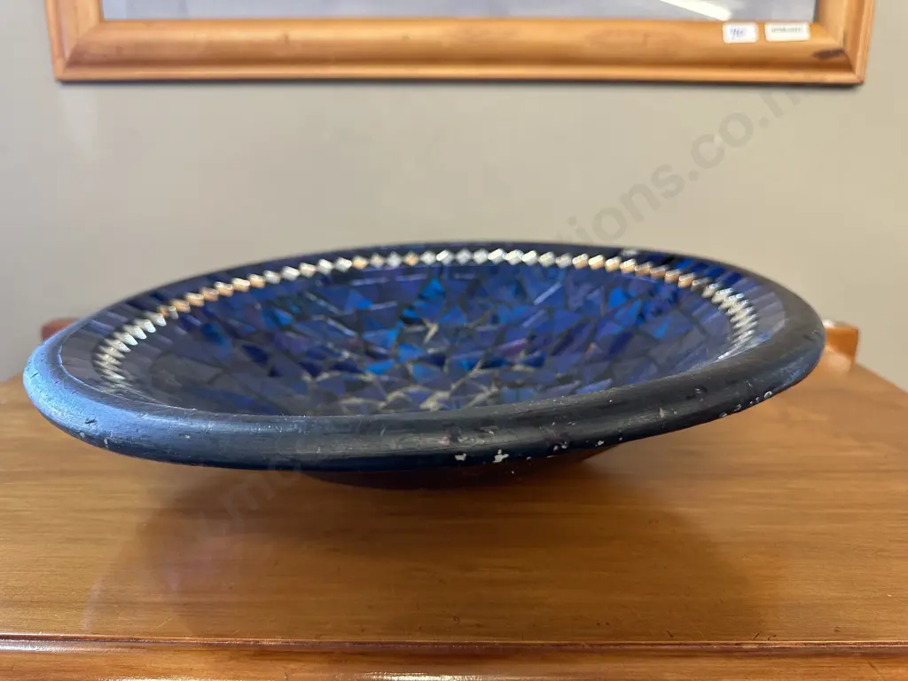 Large Mosaic Bowl Blue, Purple & Mirrored Detail Diam37cm. Image 1++