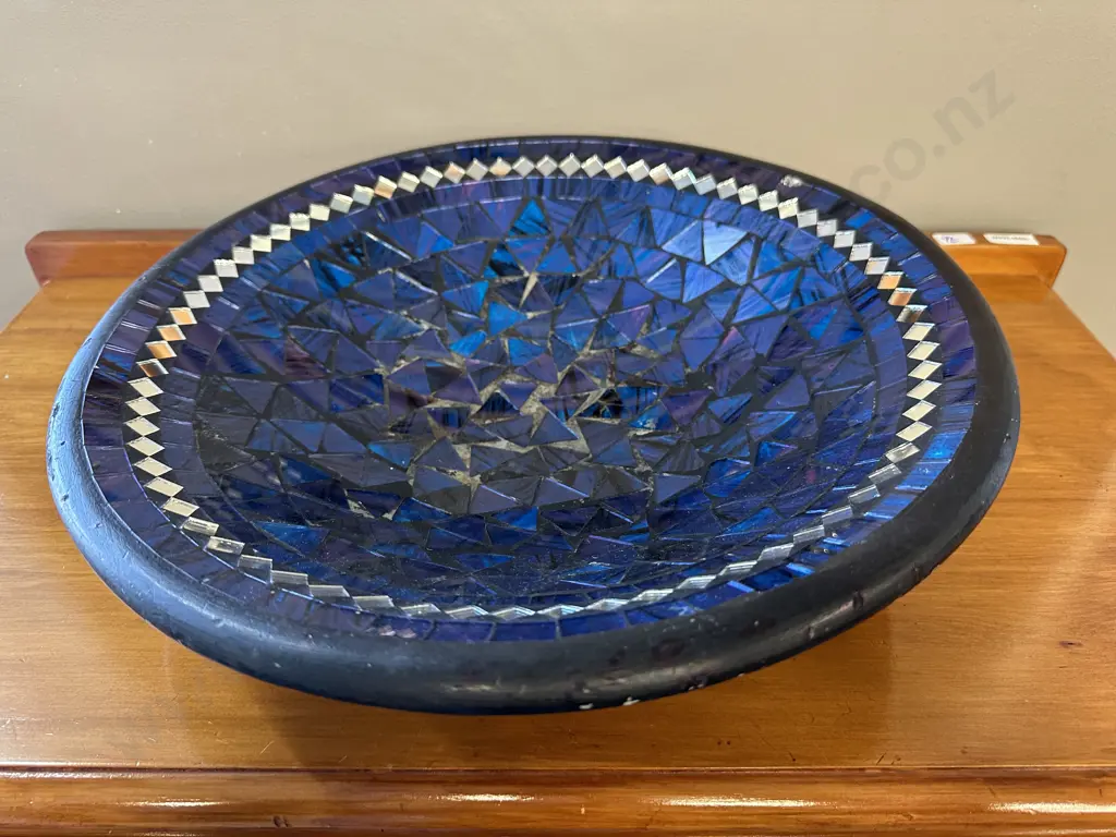 Large Mosaic Bowl Blue, Purple & Mirrored Detail Diam37cm. Image 1++