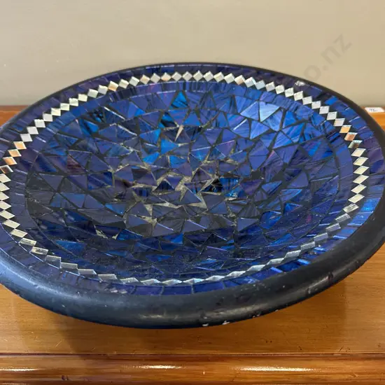Large Mosaic Bowl Blue, Purple & Mirrored Detail Diam37cm.