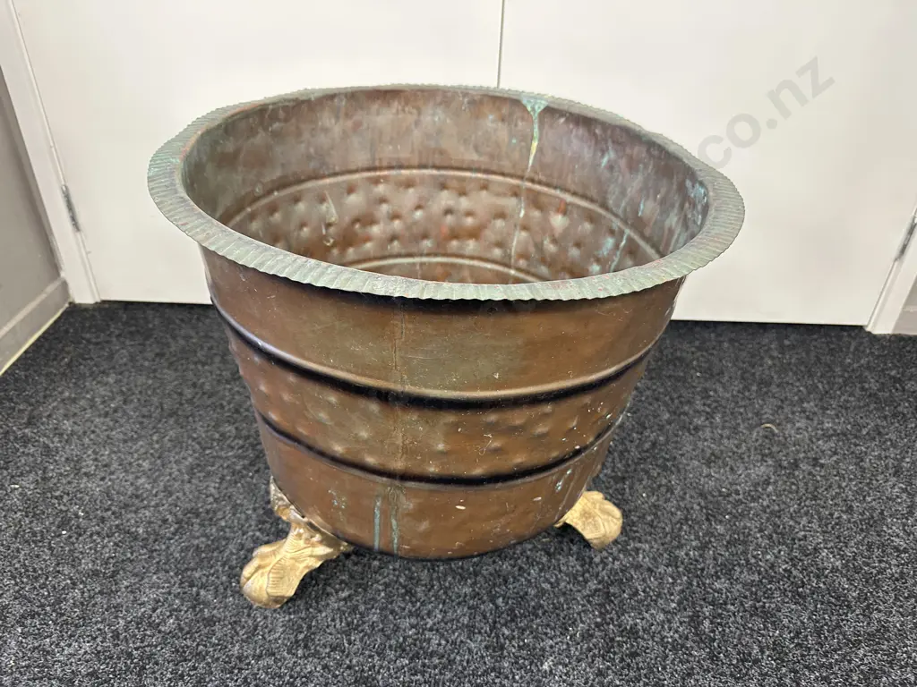 Antique Copper Ribbed & Beaten With Gilt Legs, 52 x 55cm Image 1++