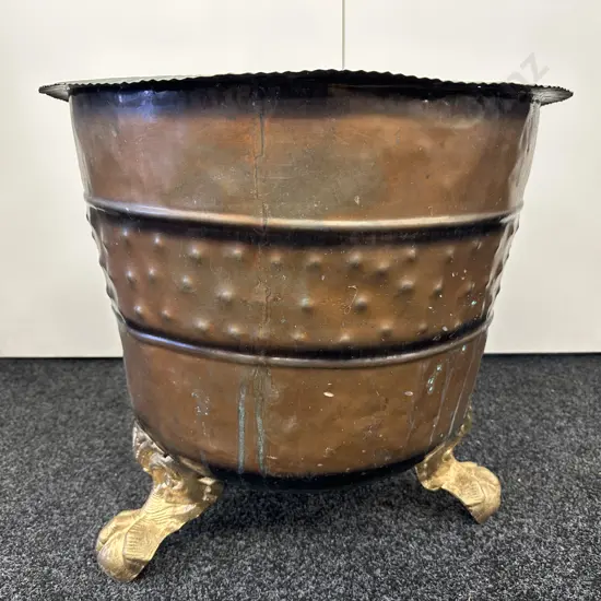 Antique Copper Ribbed & Beaten With Gilt Legs, 52 x 55cm