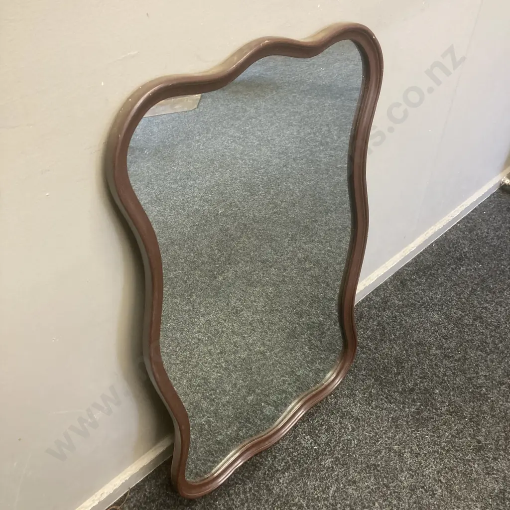 Mahogany Wavey Bevelled Framed Mirror, Vintage Copper Sealed, 77 x 48cm Image 1++