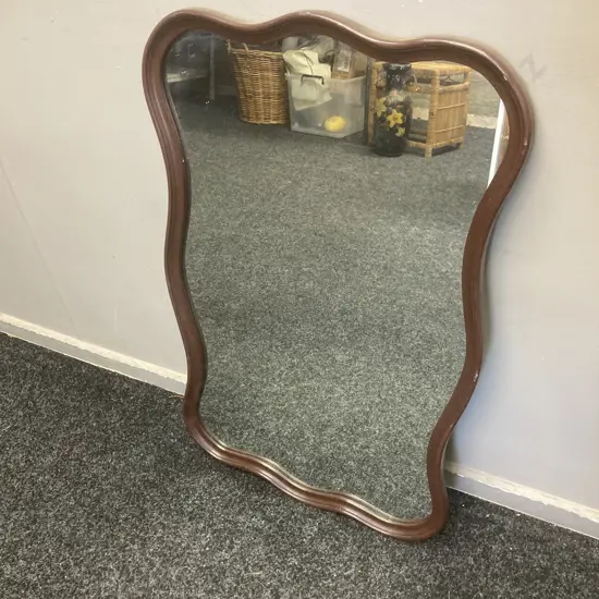 Mahogany Wavey Bevelled Framed Mirror, Vintage Copper Sealed, 77 x 48cm