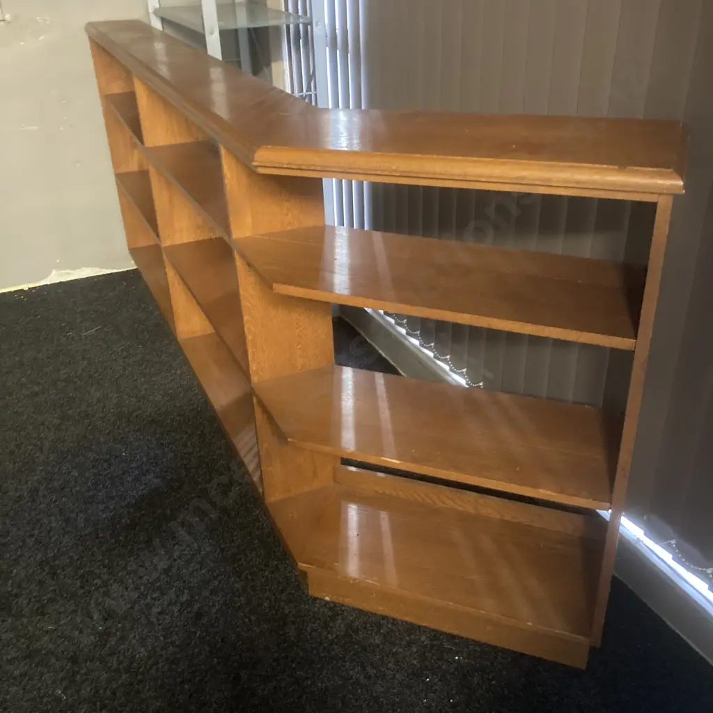Oak Bookcase With RHS Dog Leg, H96.5 Int 184 x 19.5 64 x 29.5, Ext 207 x 19.5 62 x 29.5cm, 6 x Adjustable Oak Shelves Image 1++