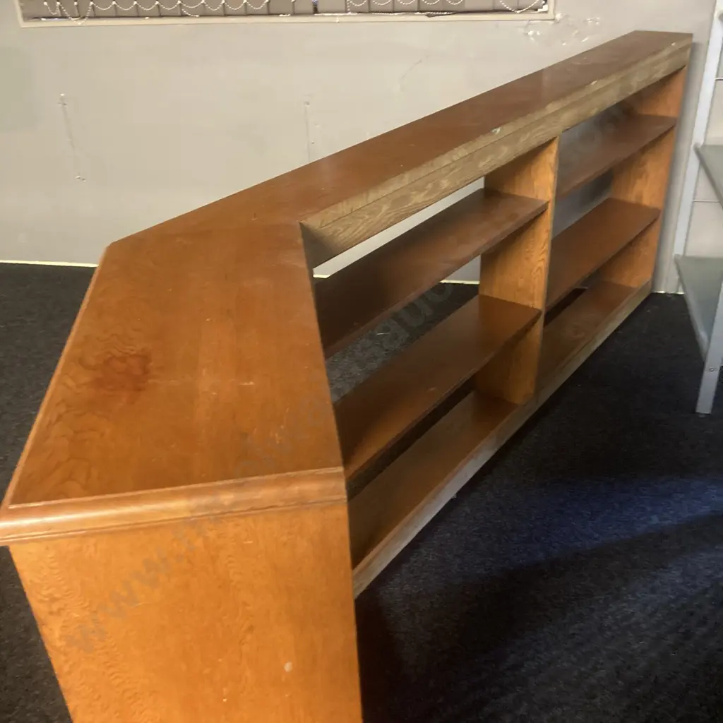 Oak Bookcase With RHS Dog Leg, H96.5 Int 184 x 19.5 64 x 29.5, Ext 207 x 19.5 62 x 29.5cm, 6 x Adjustable Oak Shelves Image 1++
