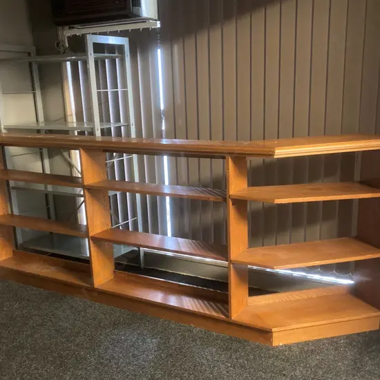 Oak Bookcase With RHS Dog Leg, H96.5 Int 184 x 19.5 64 x 29.5, Ext 207 x 19.5 62 x 29.5cm, 6 x Adjustable Oak Shelves