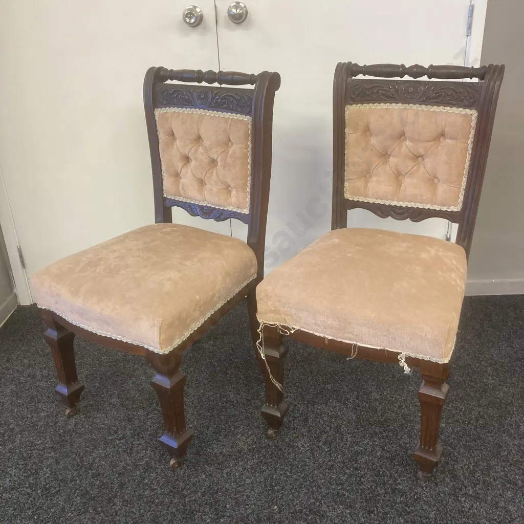 Pair of Antique Dining Chairs With Original Metal Castors Image 1++