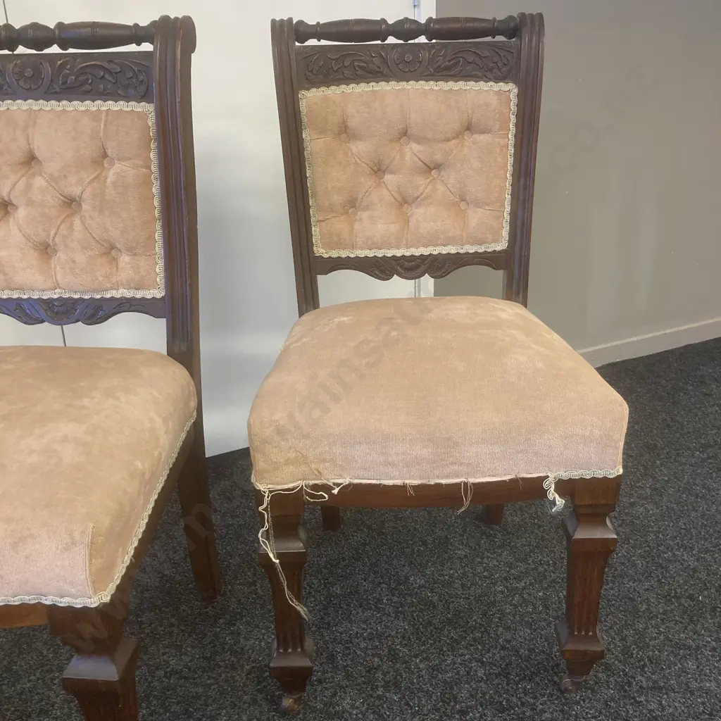 Pair of Antique Dining Chairs With Original Metal Castors Image 1++