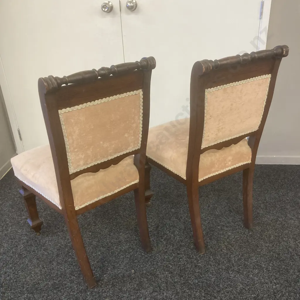 Pair of Antique Dining Chairs With Original Metal Castors Image 1++