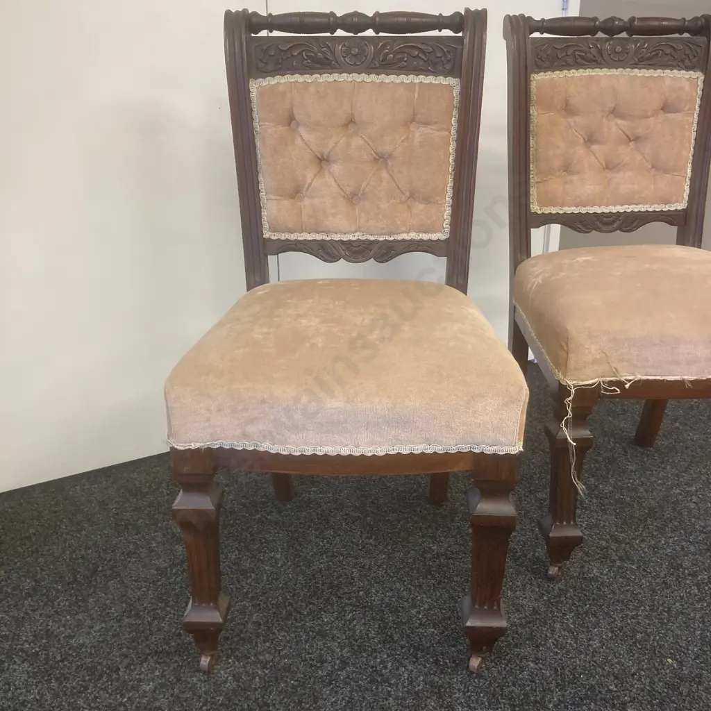 Pair of Antique Dining Chairs With Original Metal Castors Image 1++