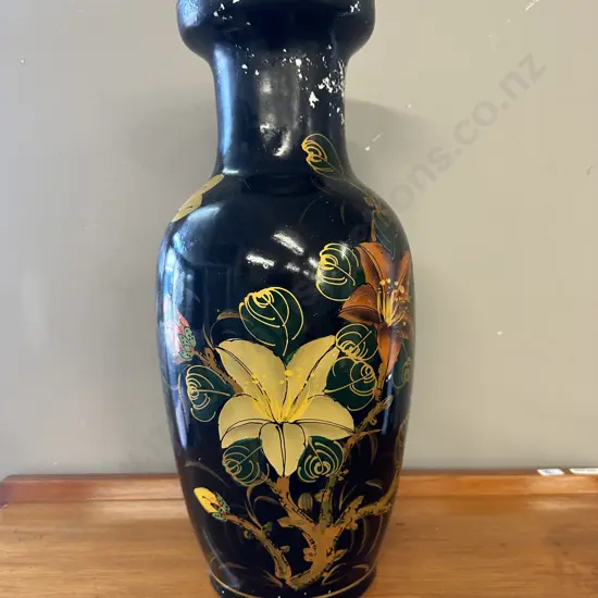 Large Antique Hand Painted Vase, H45cm (Vintage Condition)