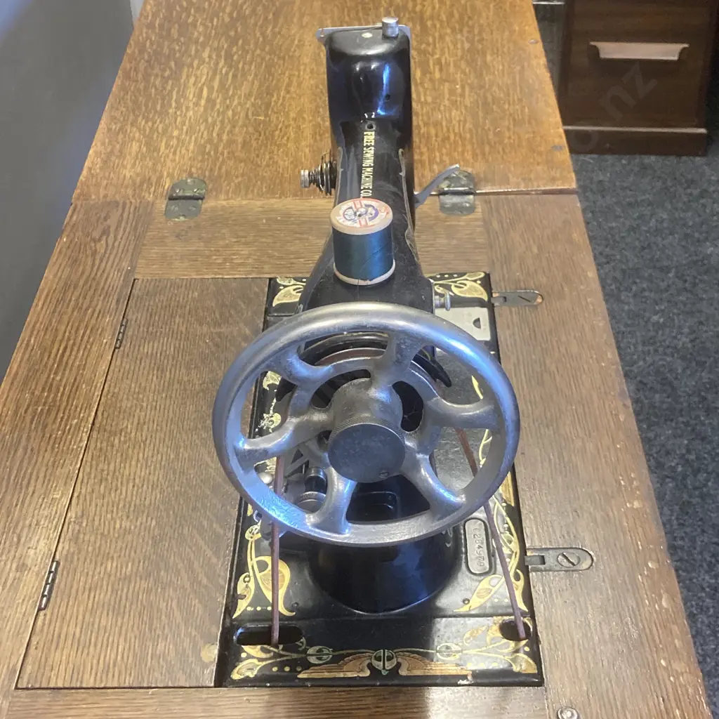 Early 1900s "The Free" Cabinet Model Treadle Sewing Machine - Free Sewing Machine Co. Rockford. Ill. USA, Ser #C284979. Image 1++