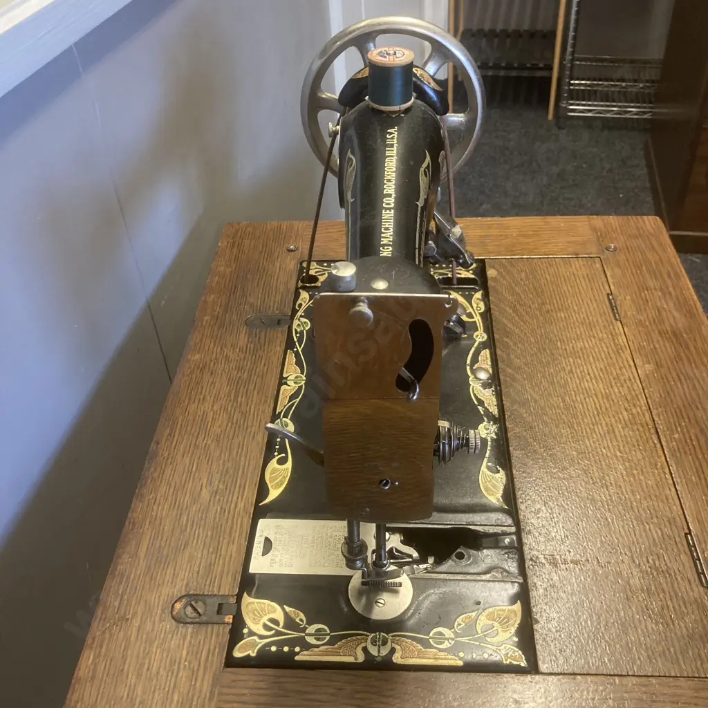 Early 1900s "The Free" Cabinet Model Treadle Sewing Machine - Free Sewing Machine Co. Rockford. Ill. USA, Ser #C284979. Image 1++