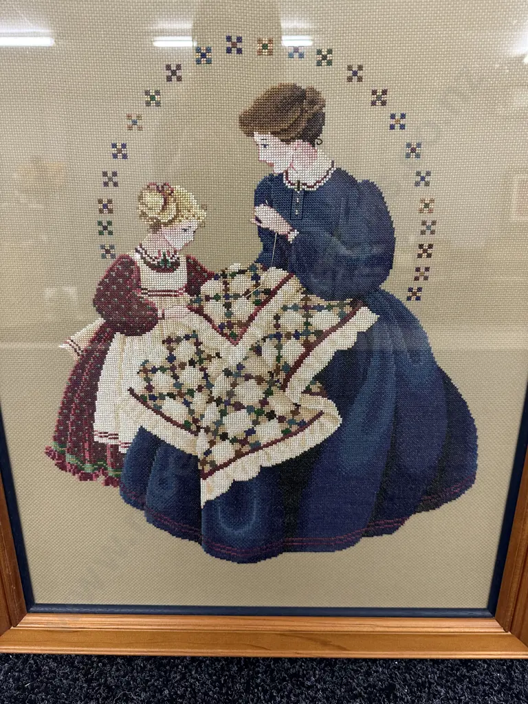 Framed Tapestry Lady & Girl Needle Work, 67 x 59cm Image 1++