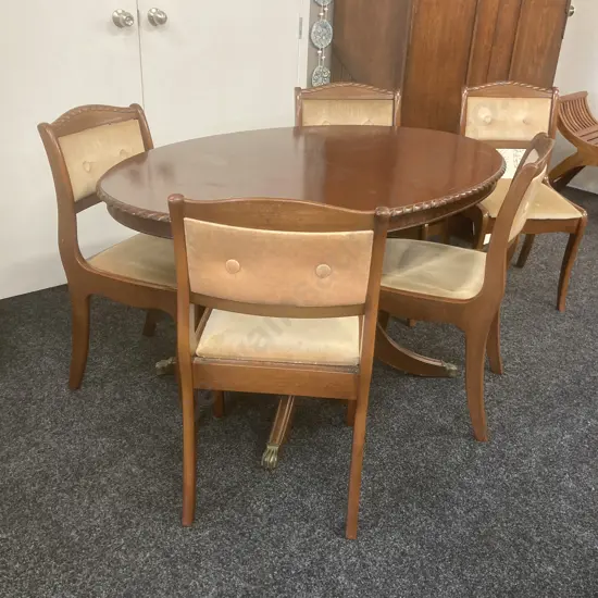 Oval Mahogany Dining Table With 4 Mushroom Colour Draylon Dining Chairs, H75 W134 D91cm