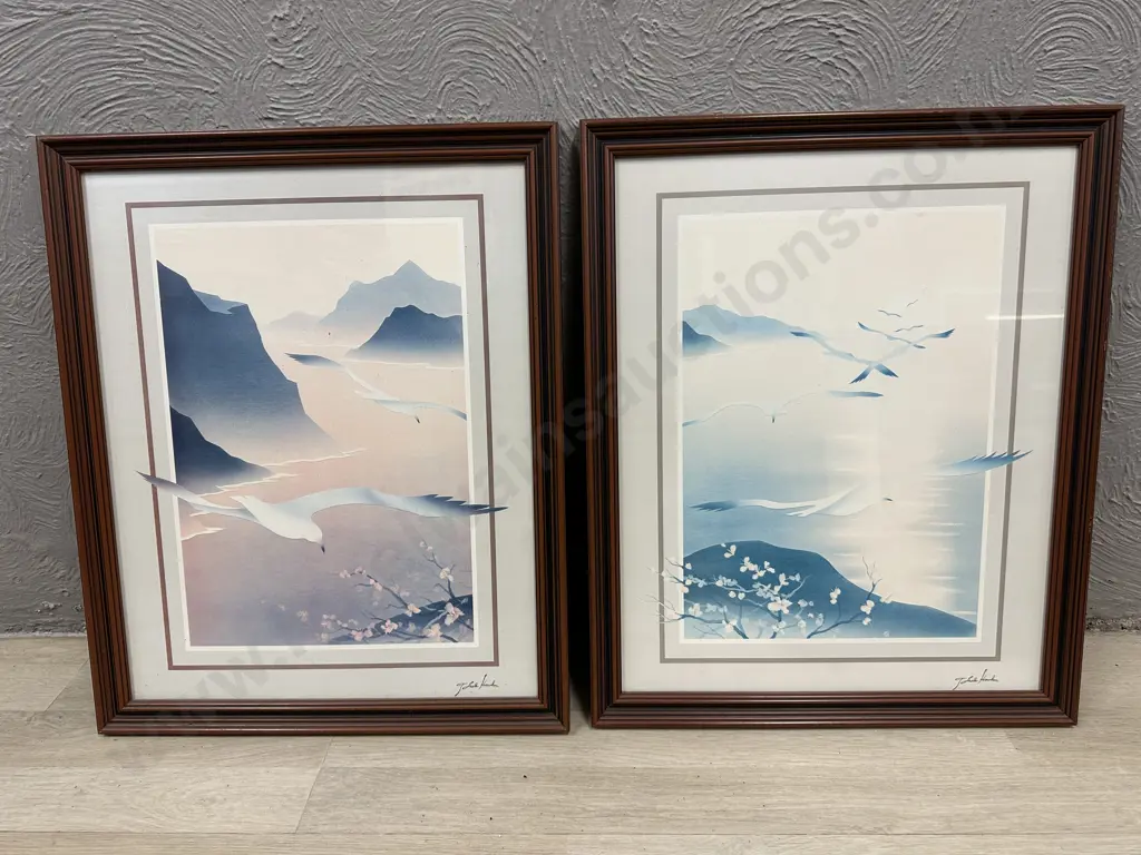 Pair of Framed Glazed Prints of Birds, Signed, 55 x 45cm Image 1++