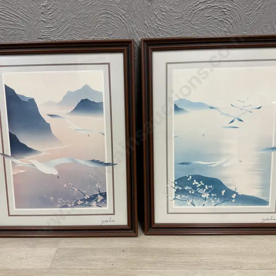 Pair of Framed Glazed Prints of Birds, Signed, 55 x 45cm