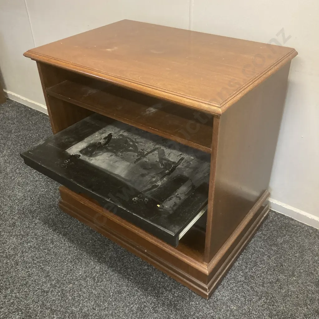 Mahogany Stereo / Shelf Unit, Pull Out Shelf, H81 W84 D55cm (Top Needs Glue) Image 1++