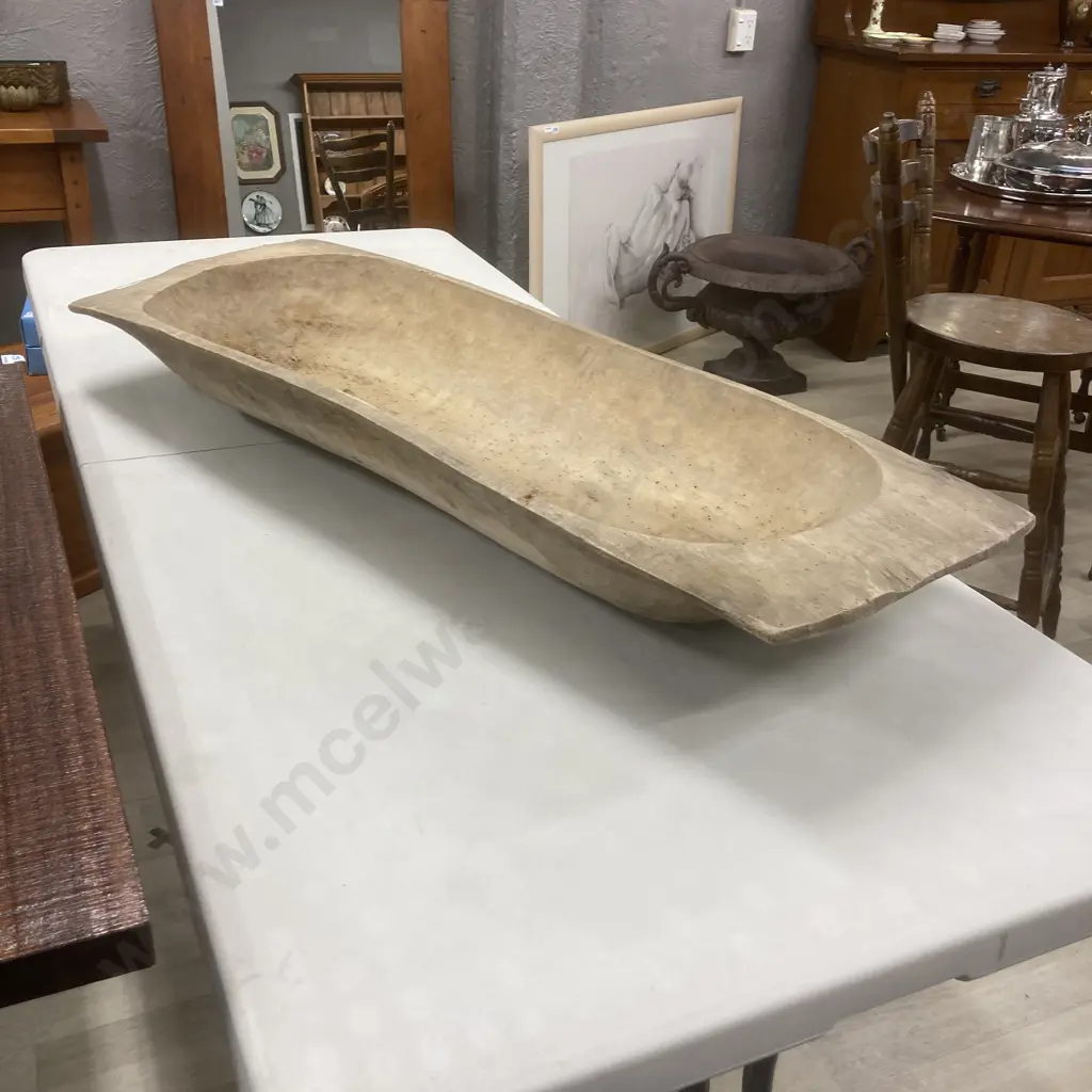 Antique Large Wooden European Dough Bowl, 110 x 39cm Image 1++