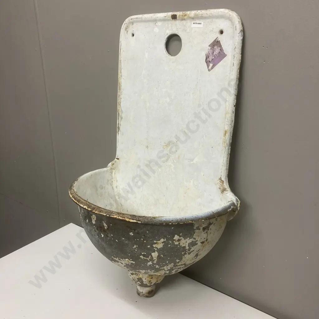 Antique Ornate Austrian Single Spout Wall Fountain, Original White Enamel With Rusty Accents. H73 W45 D25cm Image 1++