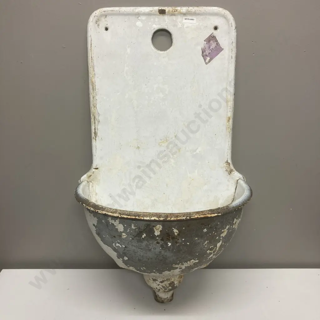 Antique Ornate Austrian Single Spout Wall Fountain, Original White Enamel With Rusty Accents. H73 W45 D25cm Image 1++
