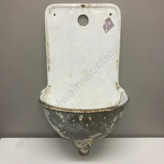 Antique Ornate Austrian Single Spout Wall Fountain, Original White Enamel With Rusty Accents. H73 W45 D25cm