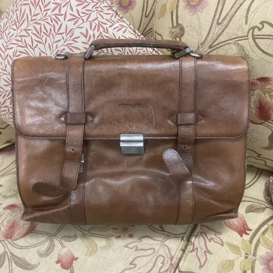 Vintage Enzo Rossi Buckled Flap Over Briefcase in Italian Leather (As Found Condition)