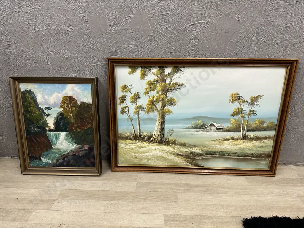 Vintage Framed Artwork Water Fall & Landscape Scene Image 1++