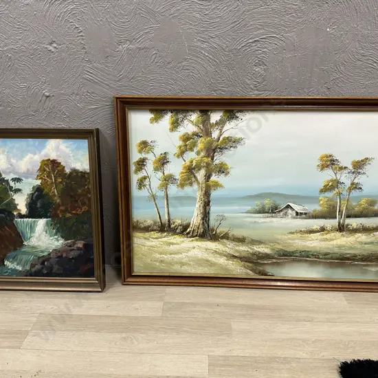 Vintage Framed Artwork Water Fall & Landscape Scene