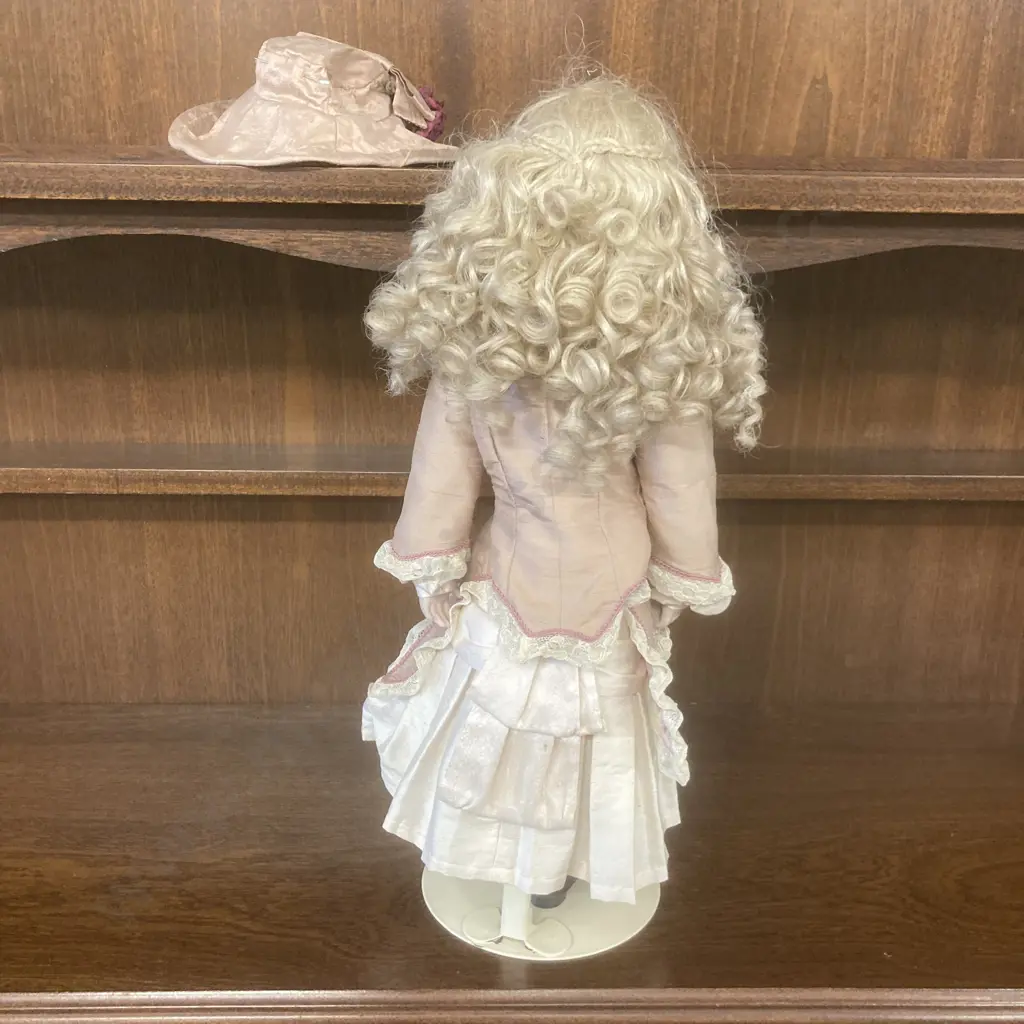 Porcelain Doll With Stand, Pink & Cream Clothing, H50cm Image 1++