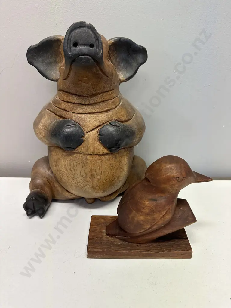 Decorative Wooden Pig & Bird Figurine H31cm & 14cm Image 1++