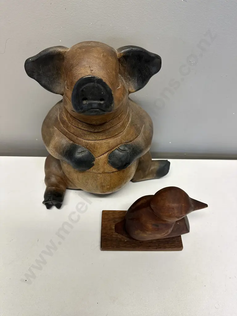Decorative Wooden Pig & Bird Figurine H31cm & 14cm Image 1++