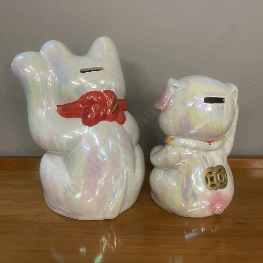 Japanese Maneki Neko Cermic Cat & Pig Money Box / Figurines, H20 & 26cm Image 1++