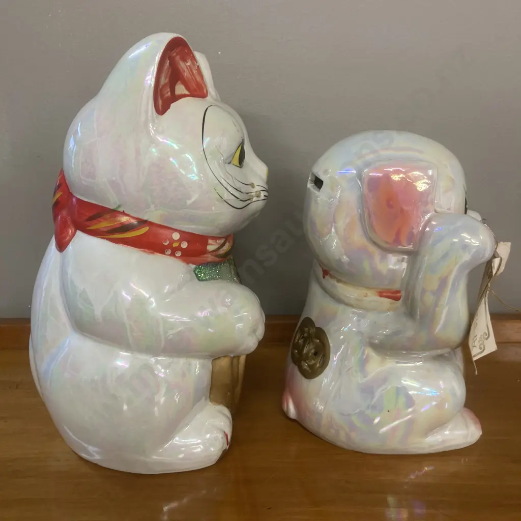 Japanese Maneki Neko Cermic Cat & Pig Money Box / Figurines, H20 & 26cm Image 1++
