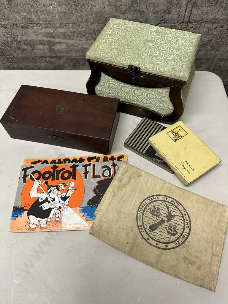 Selection of Vintage Items, Haberdashery Box, Wooden Box, Coins Etc Image 1++
