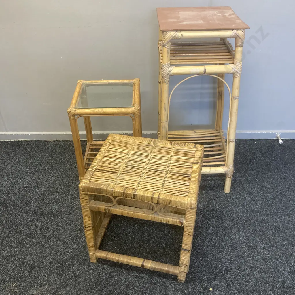 Cane Plant Stands x 2 & Cane Stool Image 1++